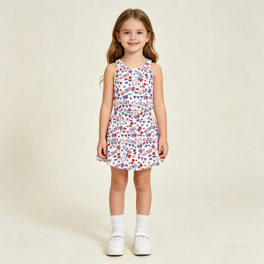 RTS NO MOQ GSD3498 yoga fabric Baby Girls 4th of July Popsicle Star Bow Active Clothes Set