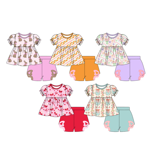 25.10.25 custom each style moq 5 eta 6-8week Sibling Sisters baby girl clothes short sleeve shorts sets 5 match family design