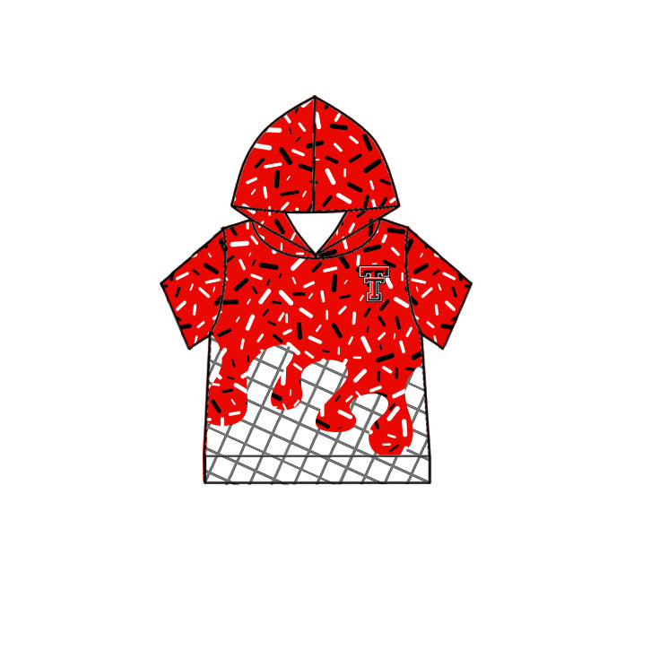 Custom moq 5 mix size milk silk summer teams Camo Hooded Short Sleeve Top Shorts Set Red  Ice Cream Drips Hooded Top with Matching Shorts For Baby