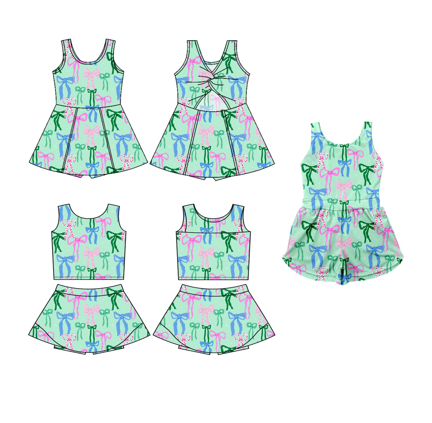 3.19 custom each style moq 5eta 4-6week Sibling Sister bow baby girls clothes Short sleeve yoga dress 1 and dress 2 and jumpsuit match family design