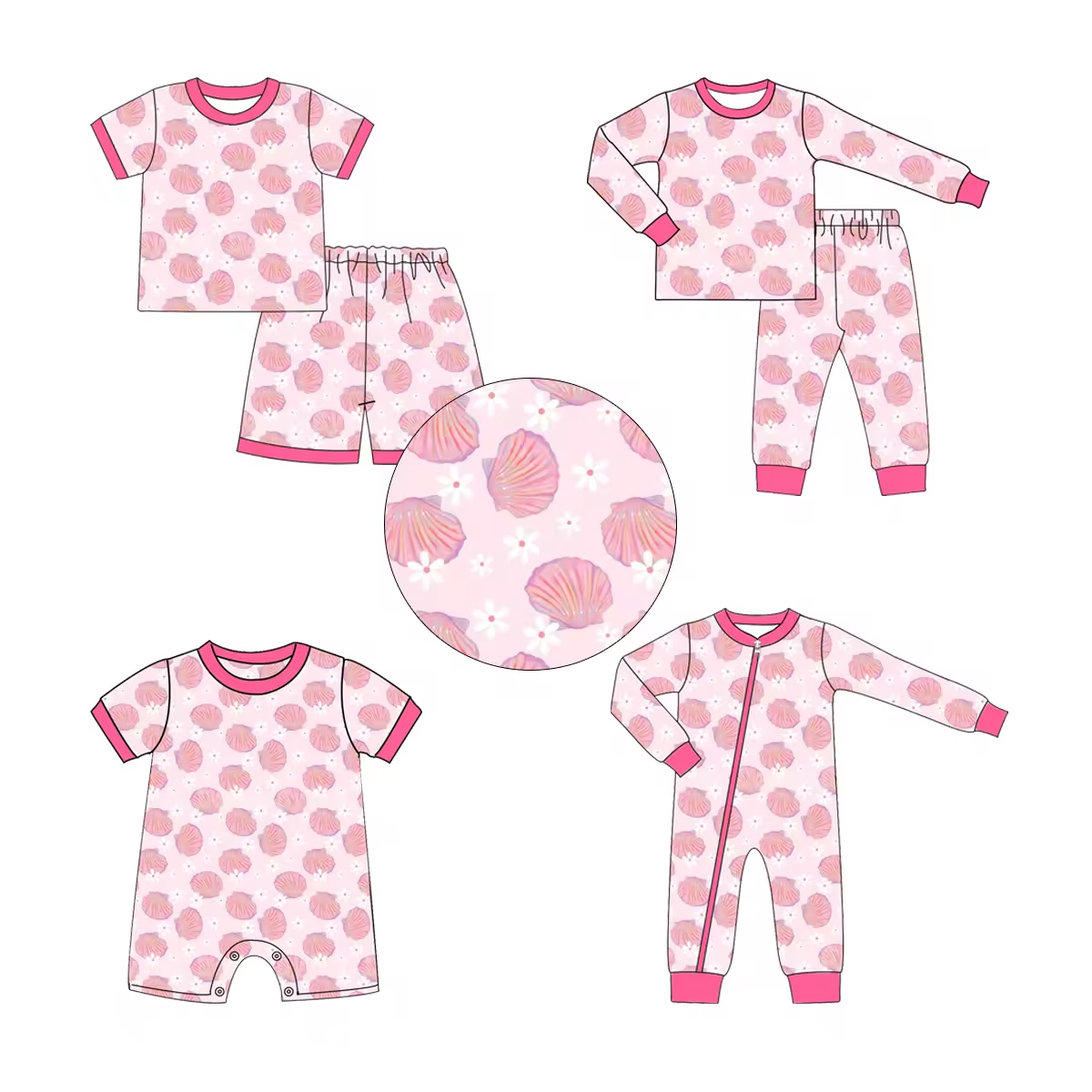 custom moq 3 each mix size eta 6-8weeks  Girls Pink Shell Mixed Set