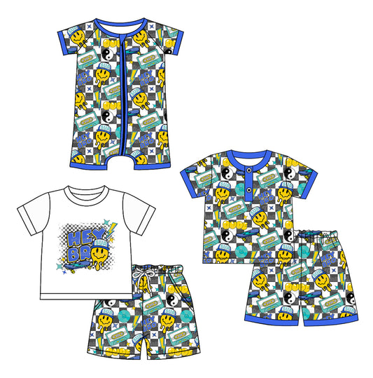 12.21 custom each style moq 5eta 4-6week Sibling Sister smiley baby boy short sleeve shorts set 1 and sets 2 and boy romper match design