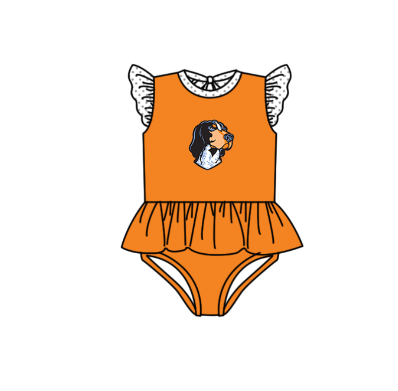 Custom moq 5 mix size milk silk summer teams baby girl boys clothes Orange Two-Piece Swimsuit Set One Piece Swimsuits boy swim trunks