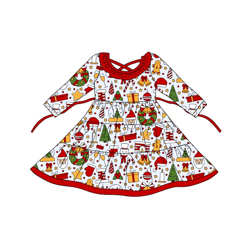 8.20 custom each style moq 5eta 4-6week baby girls clothes Christmas red long sleeve dress