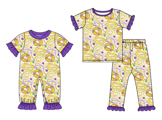 25.10.1 custom each style moq 8 eta 6-8week Sibling Sisters mardi gras baby girl clothes short sleeve pants sets and romper match family design