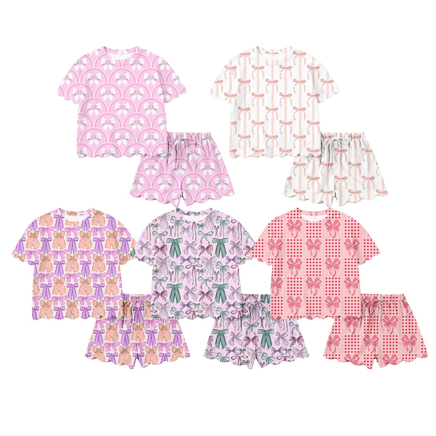 26.1.15 custom each style moq 5 eta 6-8week Sibling Sisters bow baby girl clothes short sleeve shorts sets 5 match family design