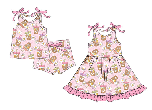 4.12 custom each style moq 5eta 4-6week Sibling Sister floral baby girl short sleeve shorts sets and dresses match design