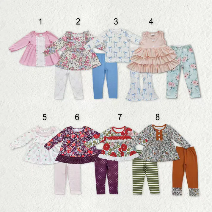 RTS NO MOQ Sibling baby girl clothes floral long sleeve pants Sets
