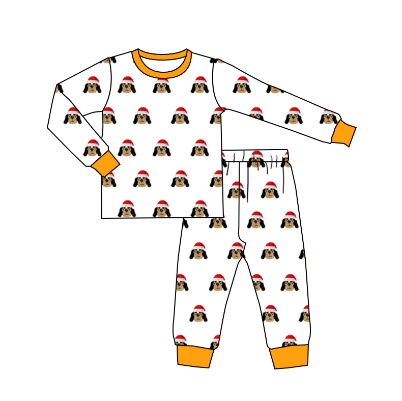 Deadline October 18 custom no moq eta 6-8weeks Orange long-sleeved suit with puppy wearing Santa hat
