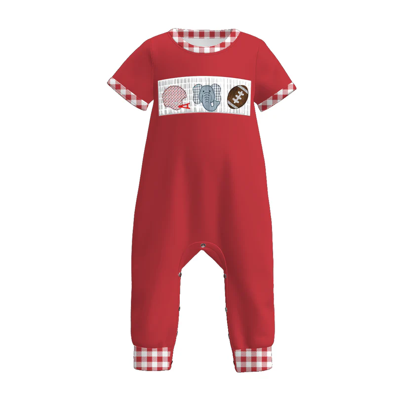 Custom summer teams baby girls clothes team brick red short sleeve shorts sets dress romper-25.7.15