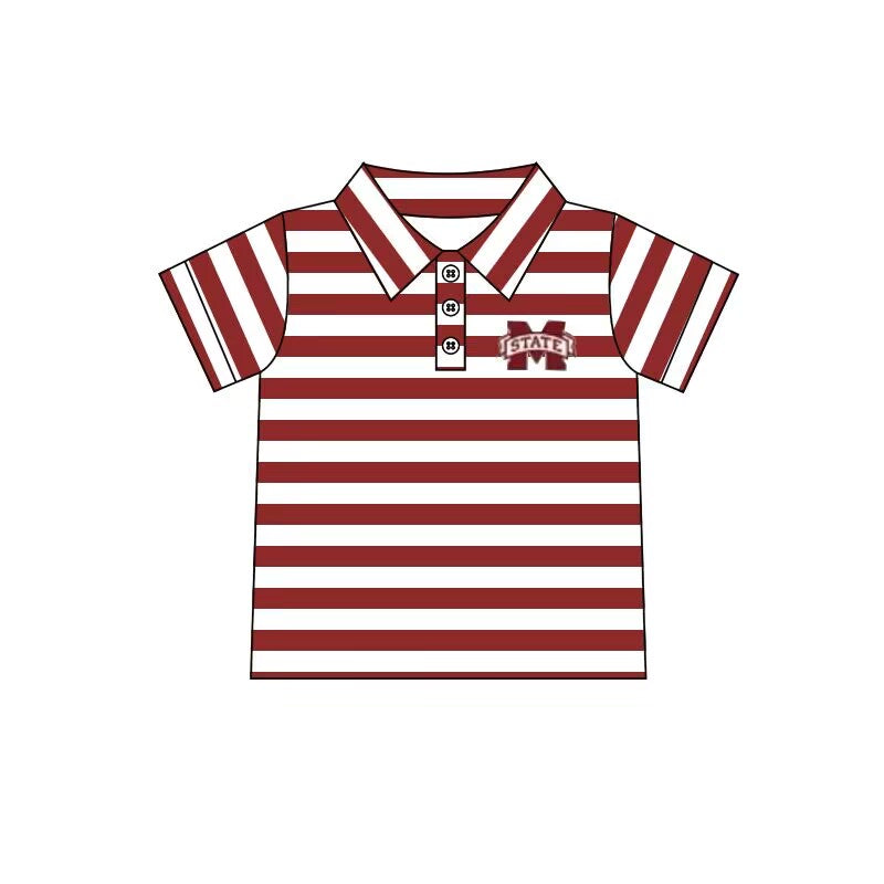 custom eta 6-8weeks moq 3 Baby boys clothes team M red and white striped summer tshirt