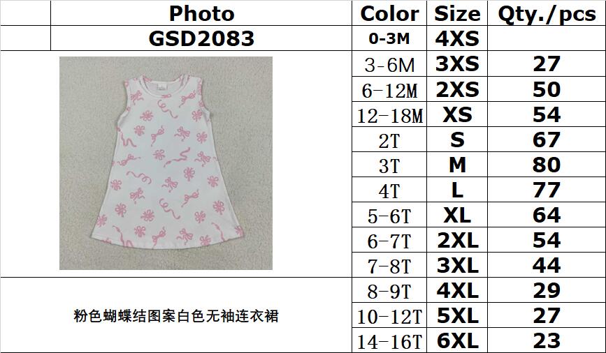 RTS NO MOQ GSD2083 White sleeveless dress with pink bow pattern