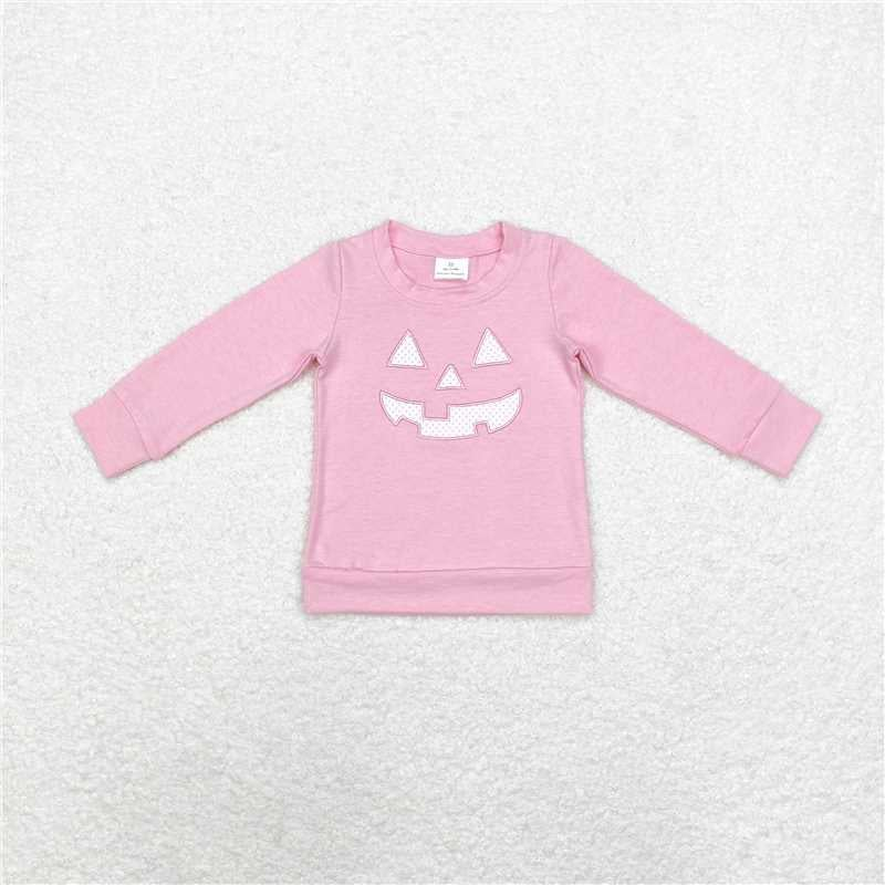 RTS NO MOQ Embroidered Smiley Pumpkin Girls and Boys Tops
