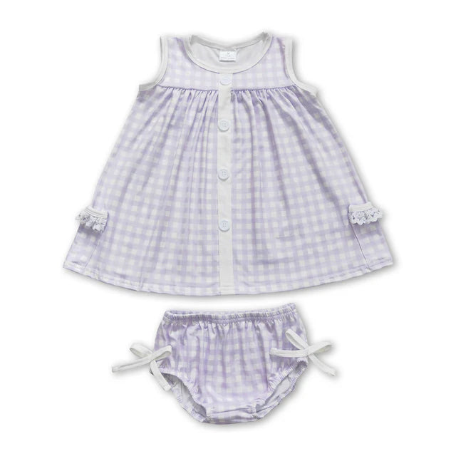 RTS NO MOQ Sibling Baby Girls Pink Checkered Tunic Top Bummies Clothes Sets