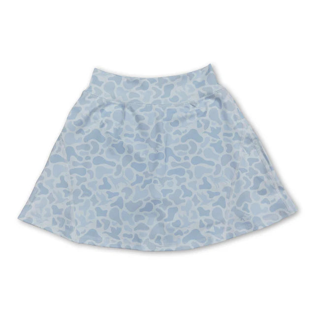 RTS NO MOQ Sibling Baby Girls Western Light Blue Camo Yoga Active Skorts Bottom