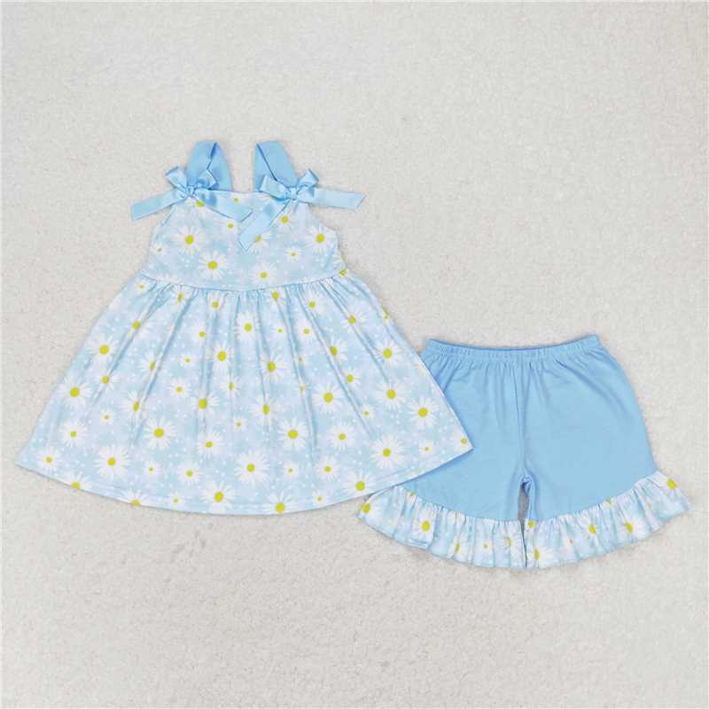 RTS baby girls clothes sunflower Short Sleeve Shorts sets dress