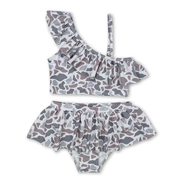 RTS NO MOQ Sibling Baby Girls Duck Brown Camouflage Beach Wear Trunks Swimsuits