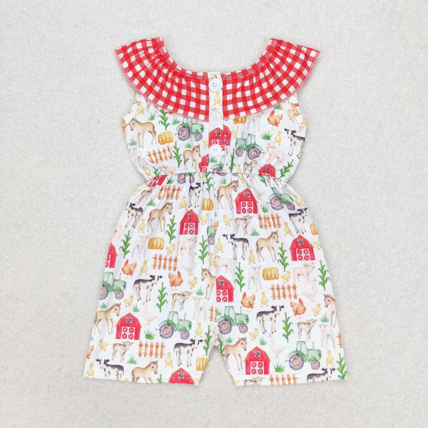 RTS NO MOQ baby girl clothes farm sleeveless jumpsuit Rompers Clothes