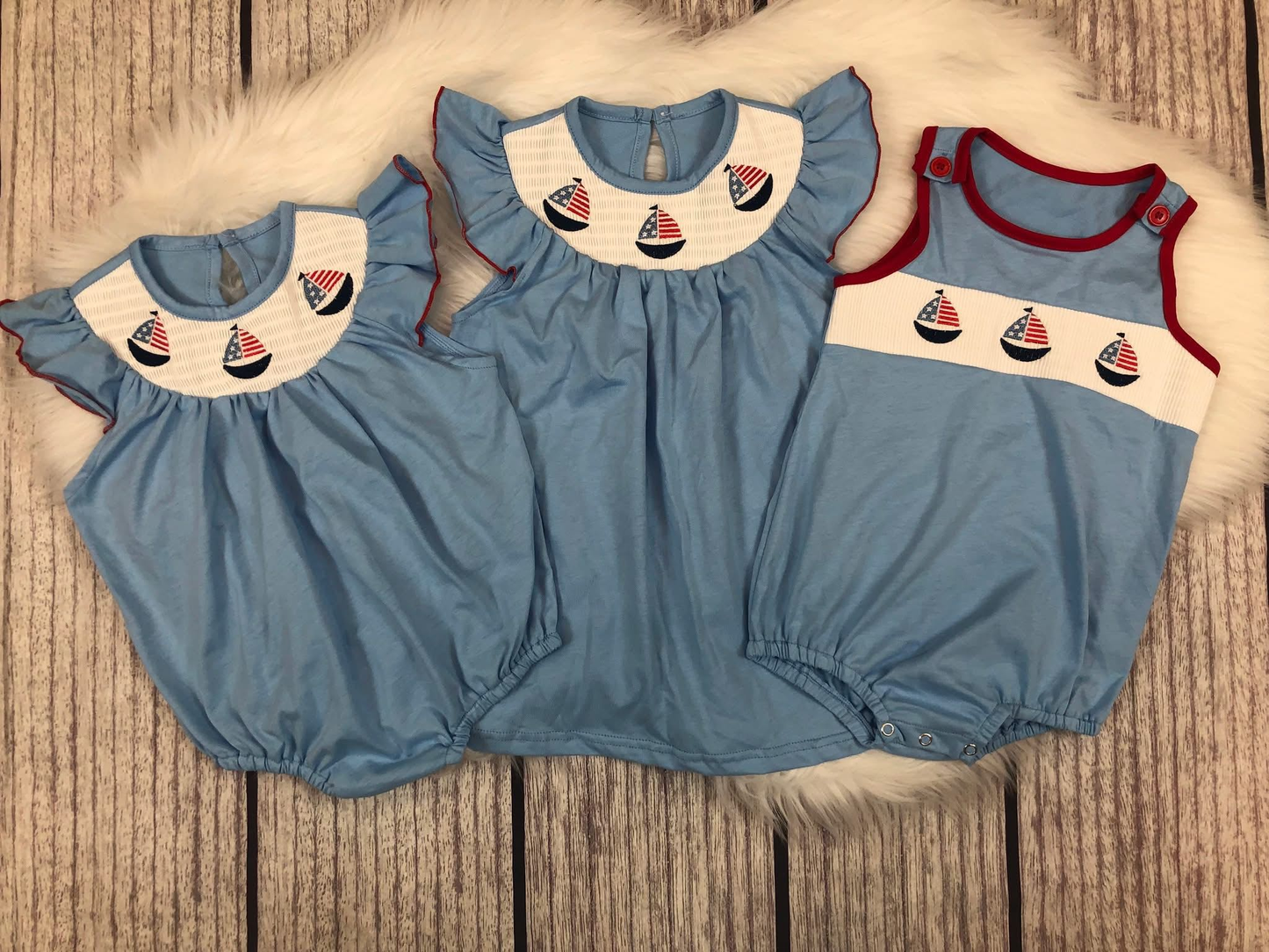 RTS NO MOQ baby girl clothes embroidery smocked 4th of july flag flying-sleeved romper dress