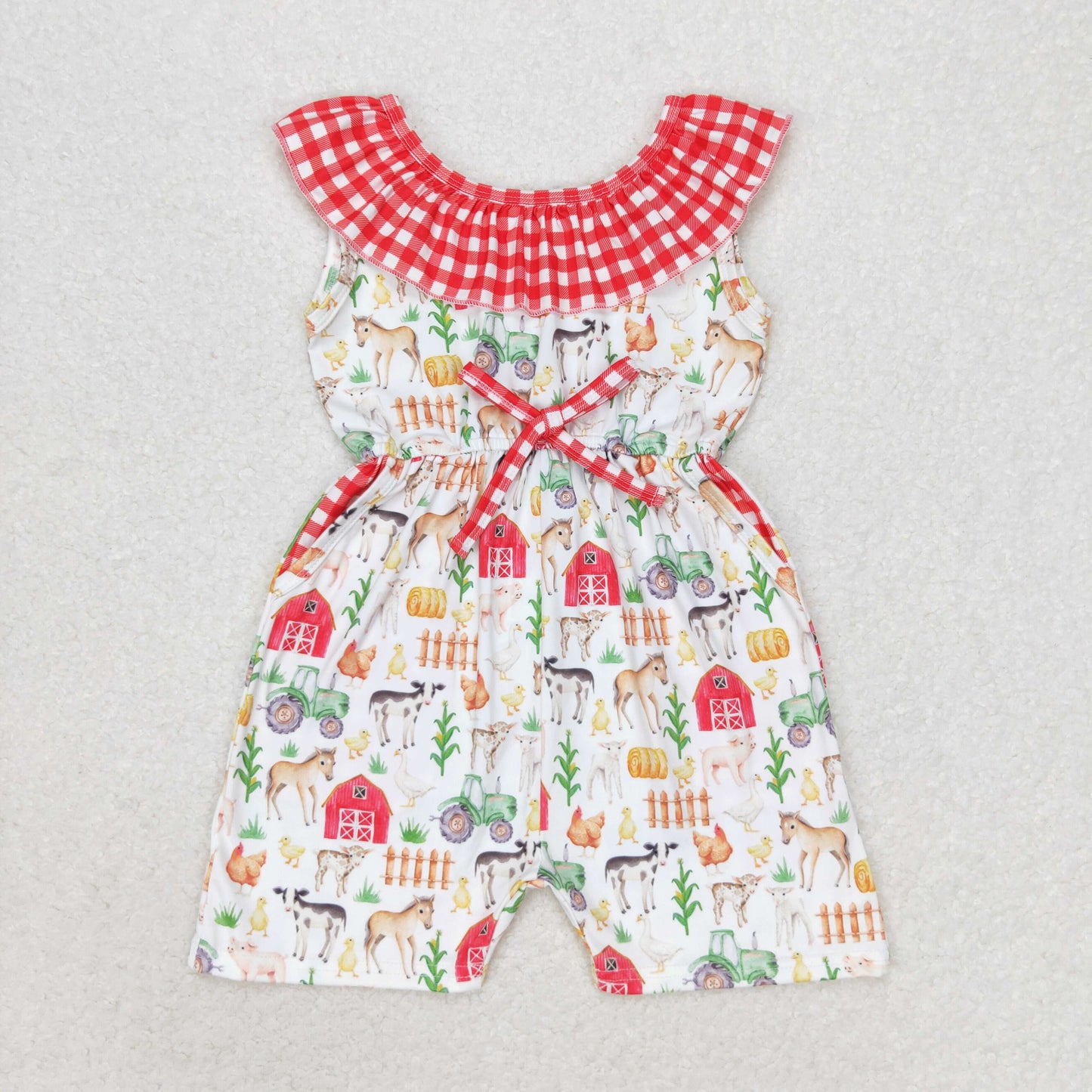 RTS NO MOQ baby girl clothes farm sleeveless jumpsuit Rompers Clothes
