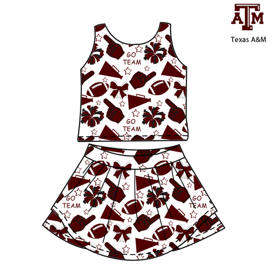Custom moq 5 mix sizes summer teams baby girls clothes team brick red short sleeve skirts shorts sets and dress-25.6.7