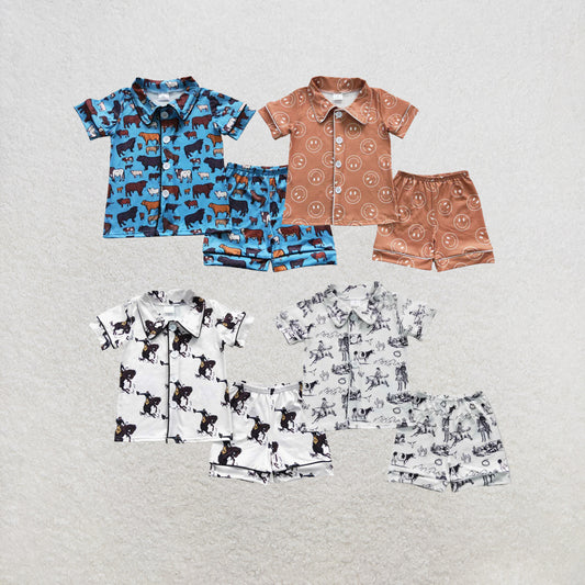 RTS NO MOQ Sibling Baby Boys Western Brown Face Shorts Pajamas