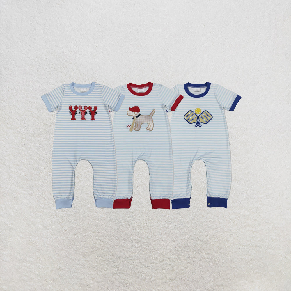 RTS NO MOQ Sibling Baby Boys Baby Boys Grey Stripe Footie Rompers