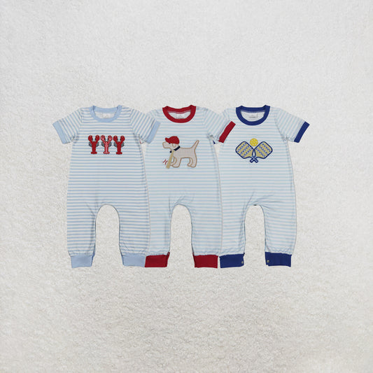 RTS NO MOQ Sibling Baby Boys Baby Boys Grey Stripe Footie Rompers