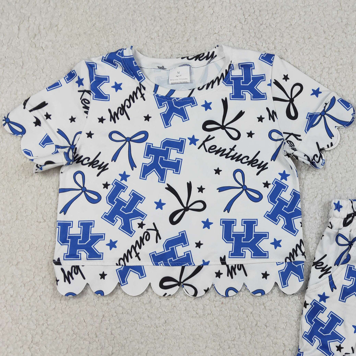 RTS NO MOQ GSSO3255 Baby Girls Star Bows Scallop Edge Top And Shorts Set Team Clothes Outfit for Kids
