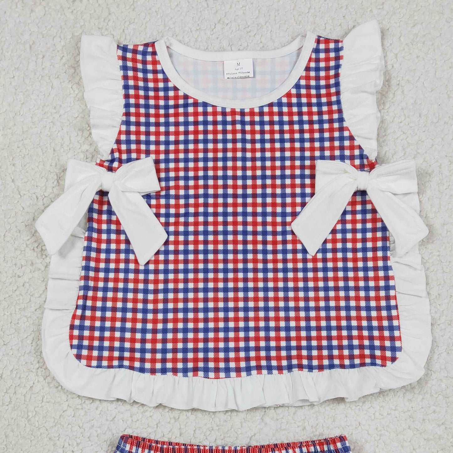 RTS NO MOQ Sibling milk silk Baby Girls Checked Bows Tunic Bummies Clothes Sets