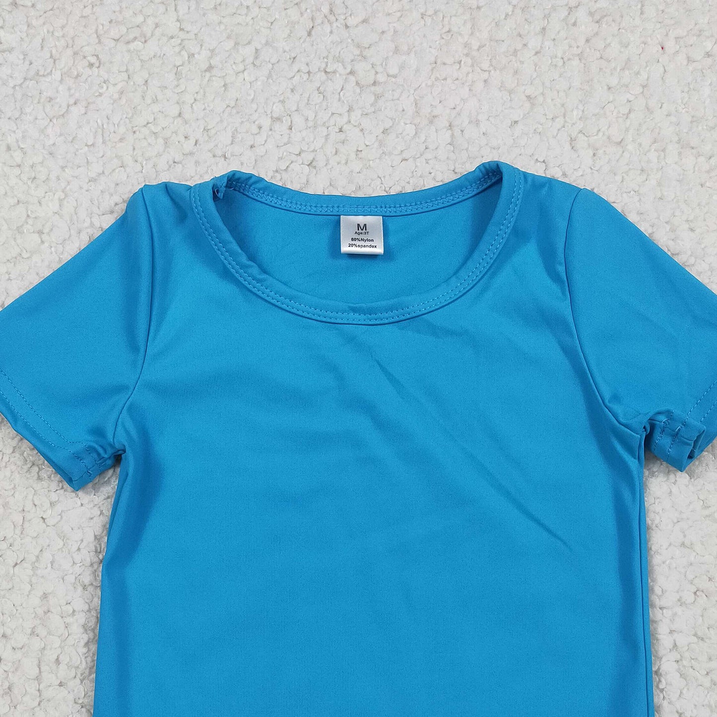 RTS NO MOQ yoga fabric cotton GT1639 Baby Girls Blue Short Sleeve Active Wear T Shirt