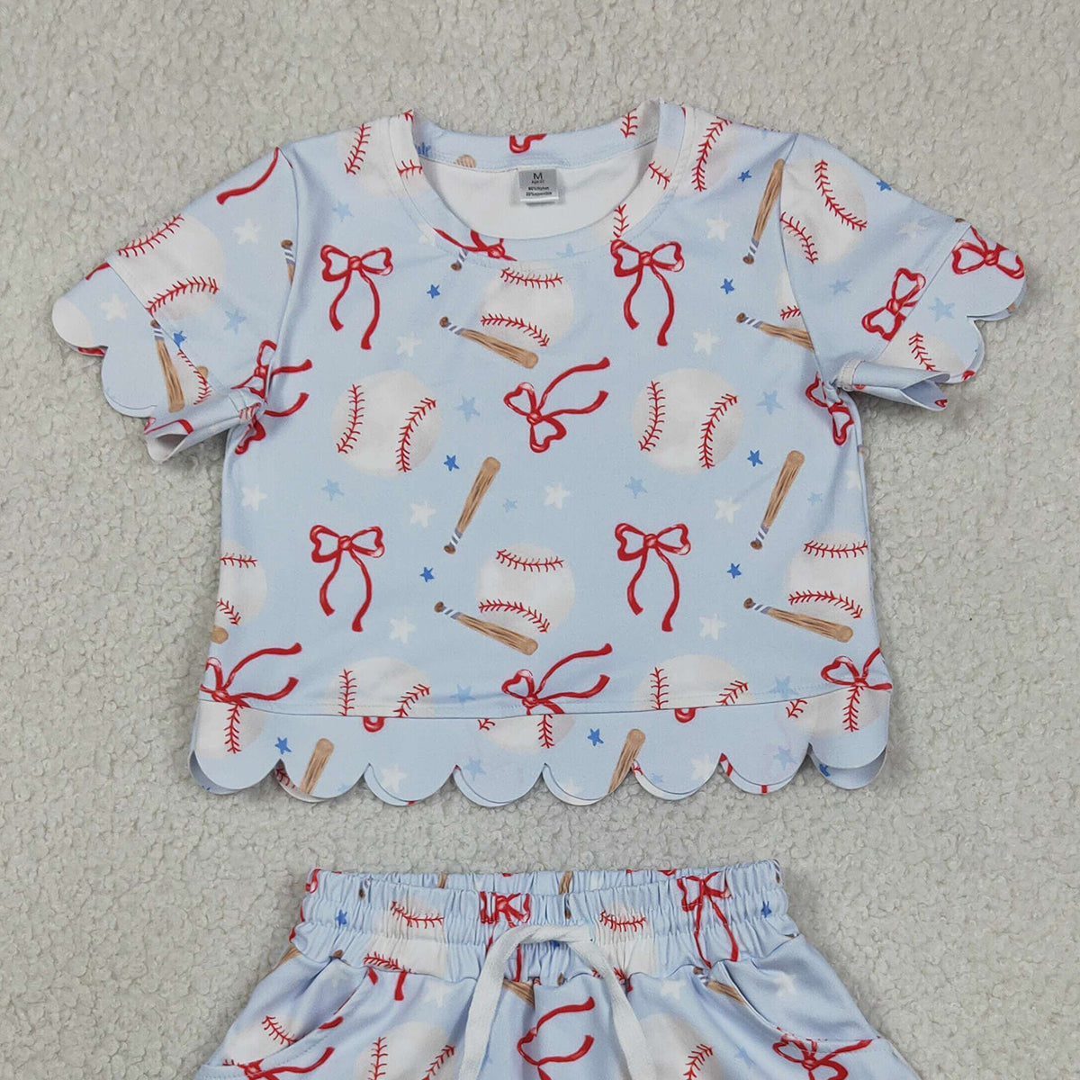 RTS NO MOQ GSD3656 Toddler Girls Baseball Bow Top Skirt Short Yoga Active Clothes
