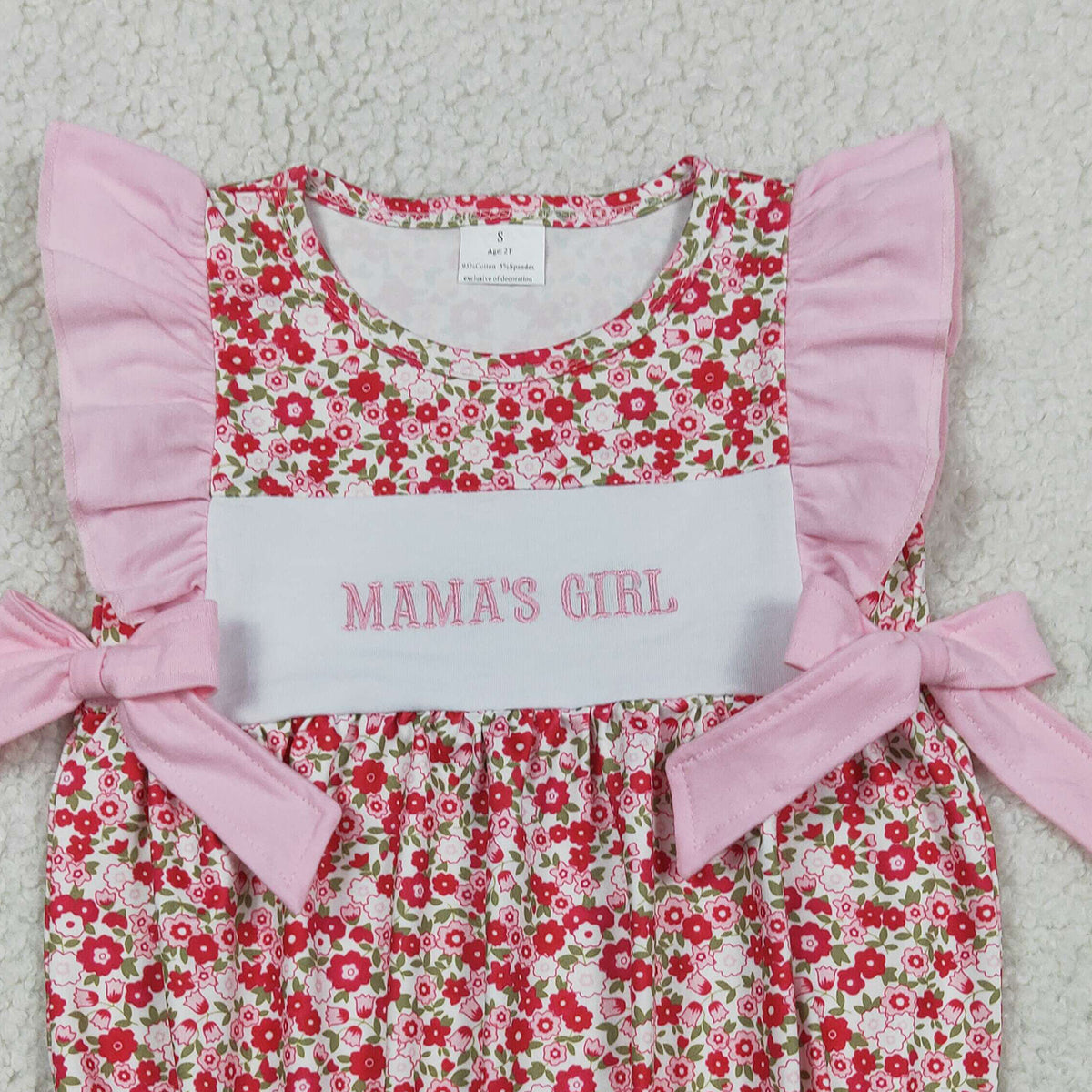 RTS NO MOQ SR3939 Mama's Girls Embroidery Rompers with Flutter Sleeves Flowers Bows Ruffle