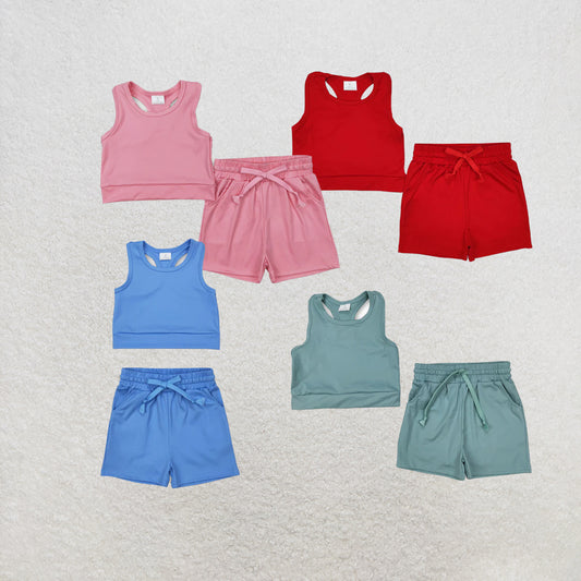 RTS NO MOQ Sibling Baby Girls Baby Girls Vest Top Yoga Sports Shorts Outfits