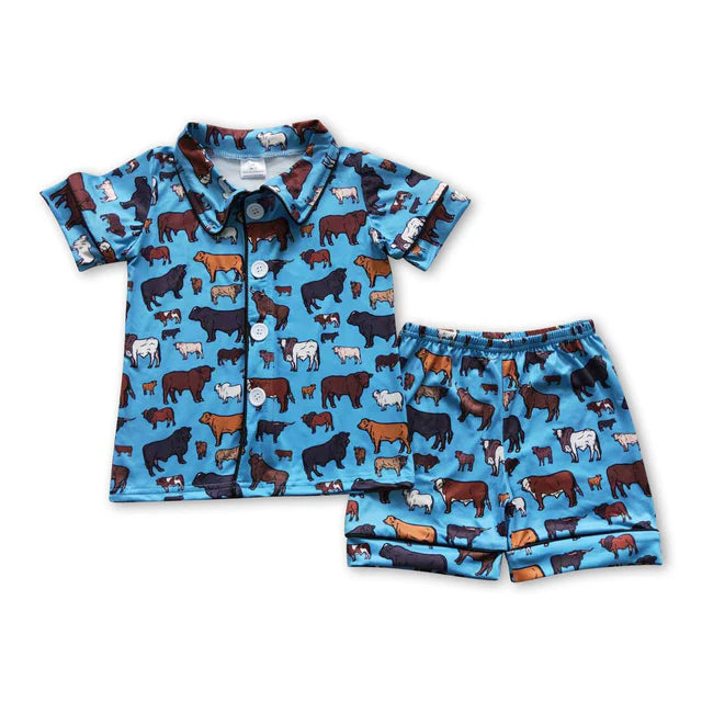 RTS NO MOQ Sibling Baby Boys Western Brown Face Shorts Pajamas