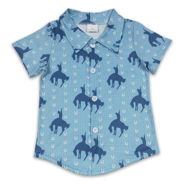 RTS NO MOQ Sibling Baby Boys Short Sleeve Western Button Shirts Top