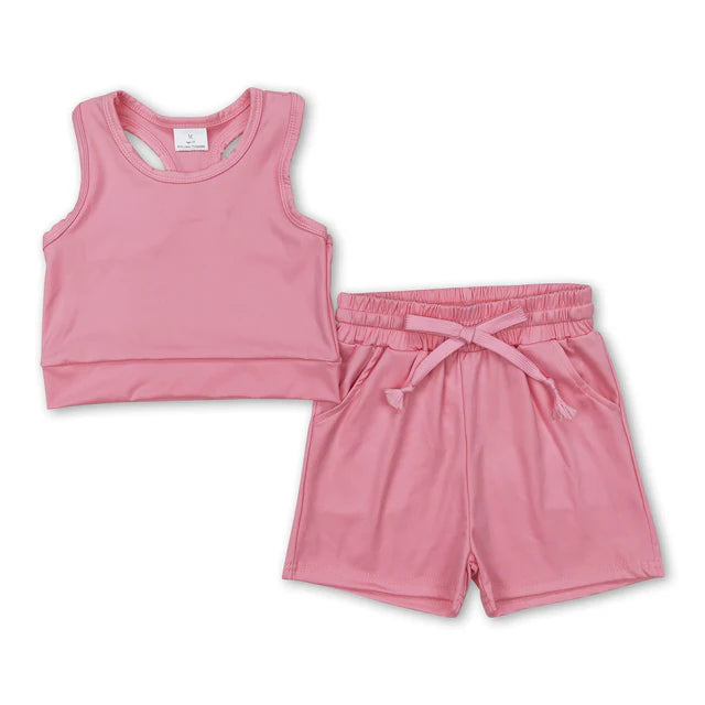 RTS NO MOQ Sibling Baby Girls Baby Girls Vest Top Yoga Sports Shorts Outfits