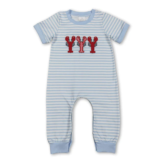 RTS NO MOQ Sibling Baby Boys Baby Boys Grey Stripe Footie Rompers