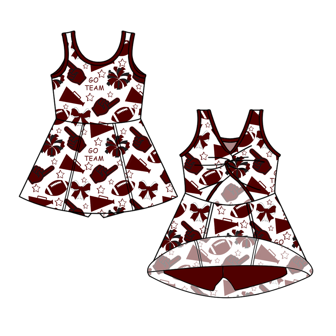 Custom moq 5 mix sizes summer teams baby girls clothes team brick red short sleeve skirts shorts sets and dress-25.6.7
