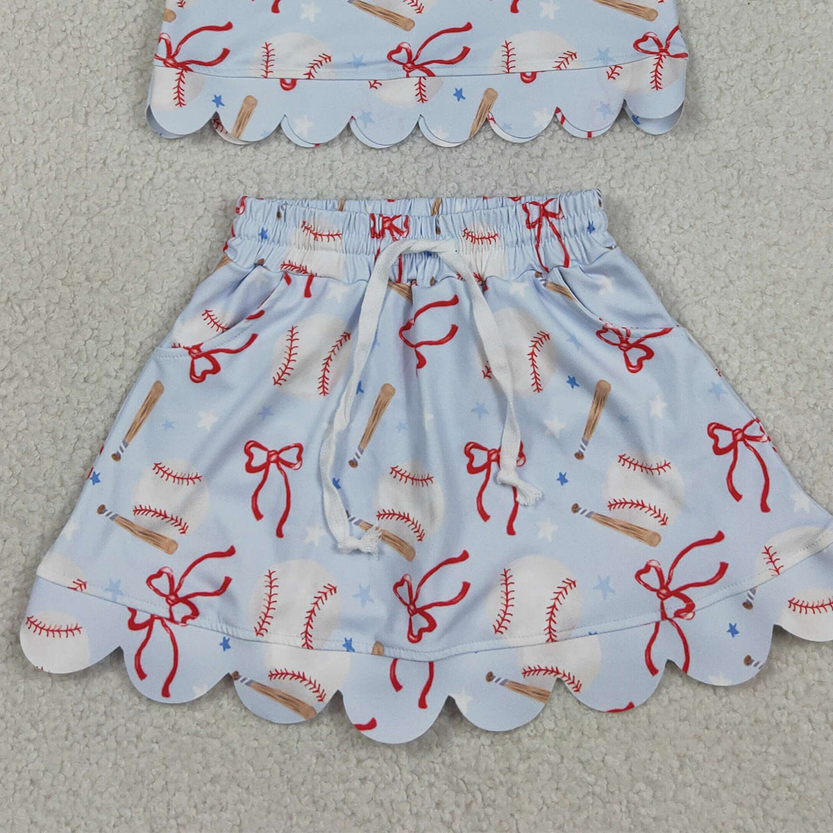 RTS NO MOQ GSD3656 Toddler Girls Baseball Bow Top Skirt Short Yoga Active Clothes