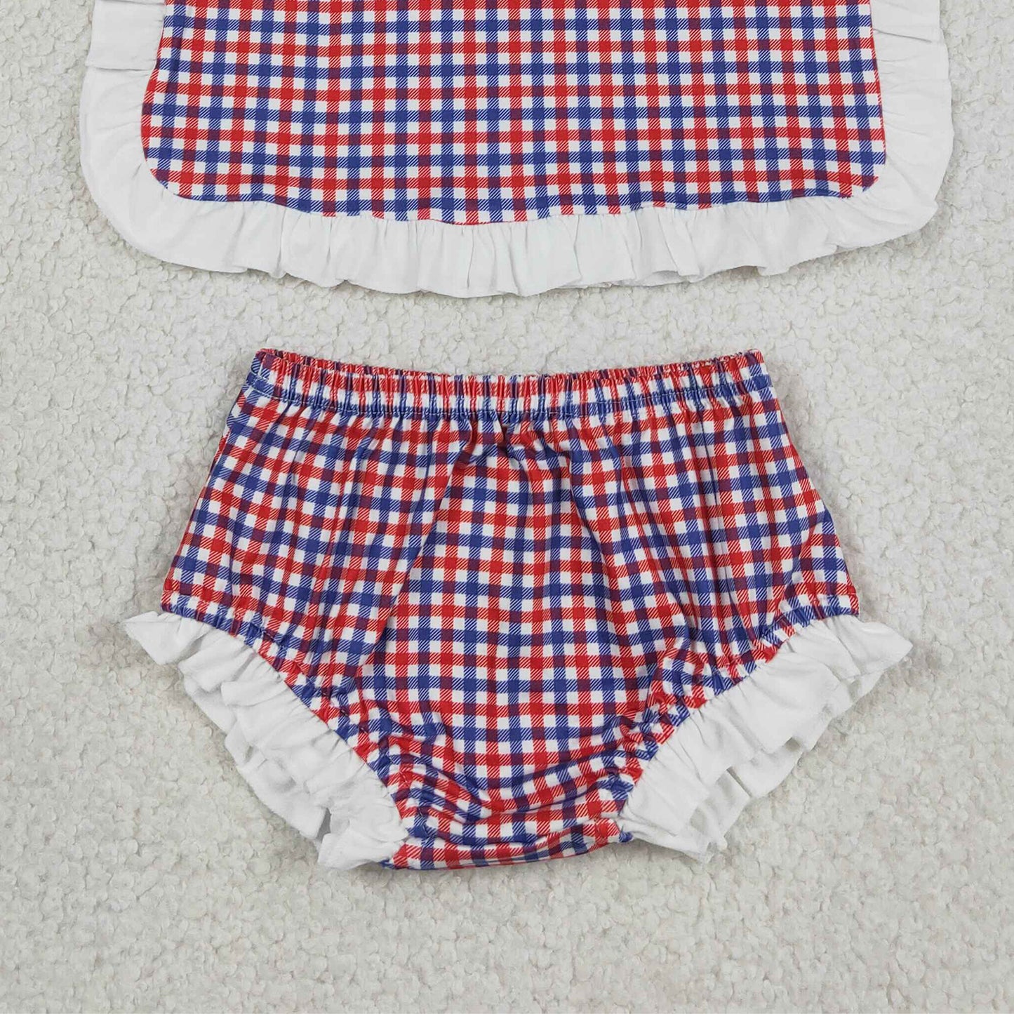 RTS NO MOQ Sibling milk silk Baby Girls Checked Bows Tunic Bummies Clothes Sets