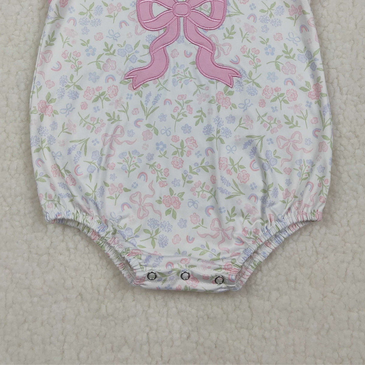 RTS NO MOQ SR3727 Pink Bow Embroidery Baby Girls Rompers Sleeveless Flowers Ruffle