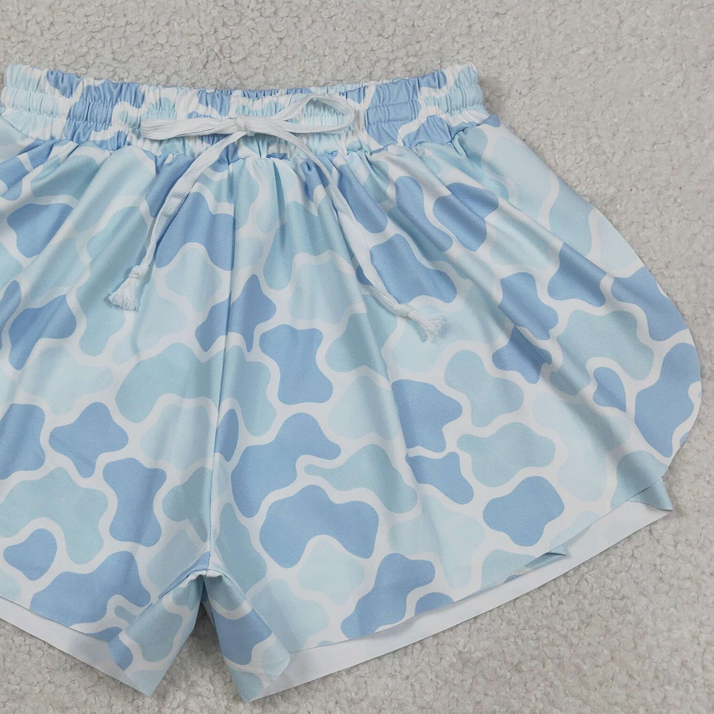 RTS NO MOQ yoga fabric SS0769 Adult Women Southern Camo Light Blue High Waist Yoga Shorts