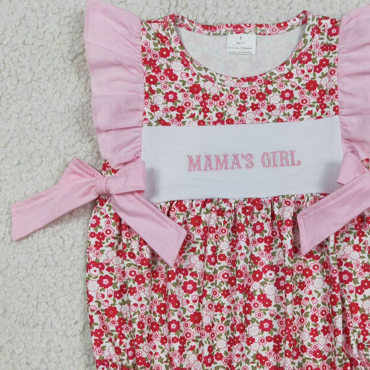 RTS NO MOQ SR3939 Mama's Girls Embroidery Rompers with Flutter Sleeves Flowers Bows Ruffle
