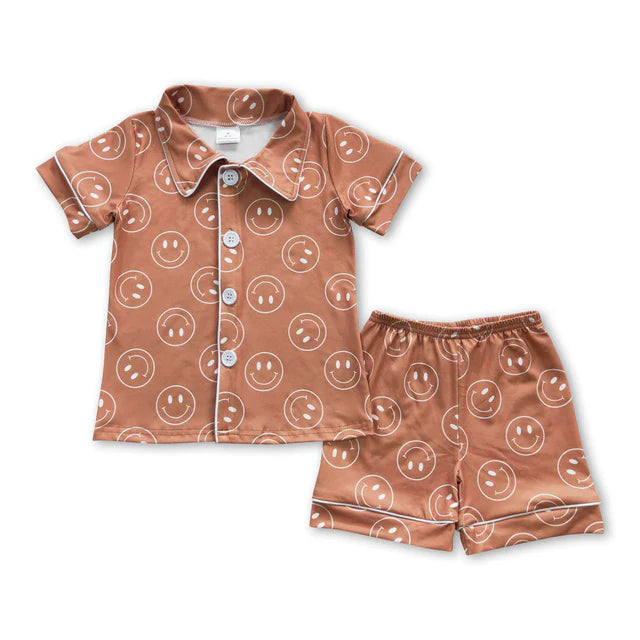 RTS NO MOQ Sibling Baby Boys Western Brown Face Shorts Pajamas