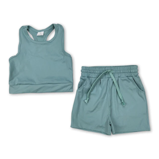 RTS NO MOQ Sibling Baby Girls Baby Girls Vest Top Yoga Sports Shorts Outfits