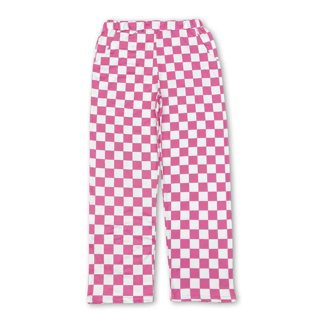 RTS NO MOQ Sibling Adult Women Pink Black Checkered Two Colors Bottom Pants