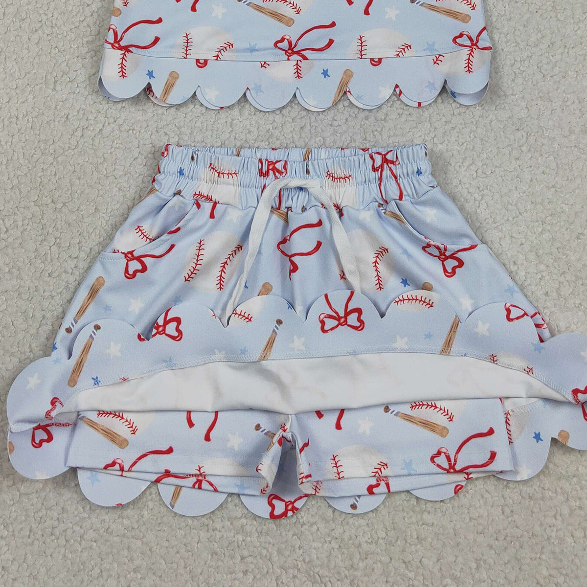 RTS NO MOQ GSD3656 Toddler Girls Baseball Bow Top Skirt Short Yoga Active Clothes
