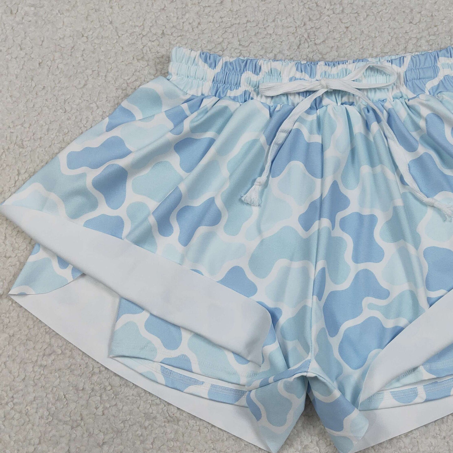 RTS NO MOQ yoga fabric SS0769 Adult Women Southern Camo Light Blue High Waist Yoga Shorts