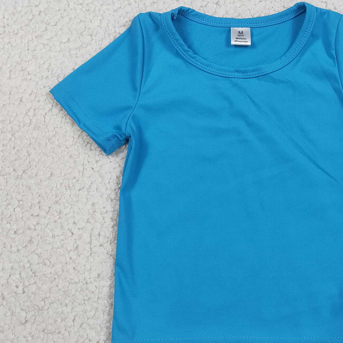 RTS NO MOQ yoga fabric cotton GT1639 Baby Girls Blue Short Sleeve Active Wear T Shirt